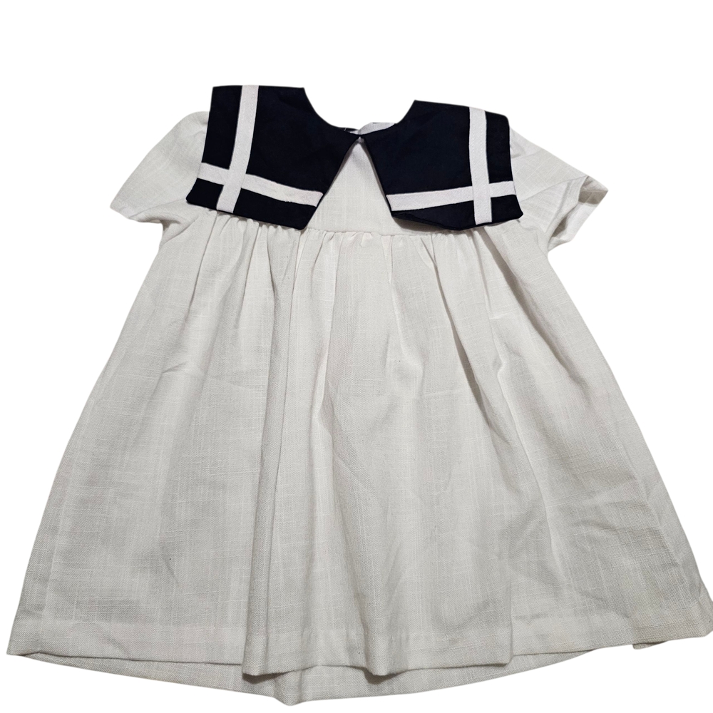 Vintage La Princess Baby White Dress with Navy Accents 18months